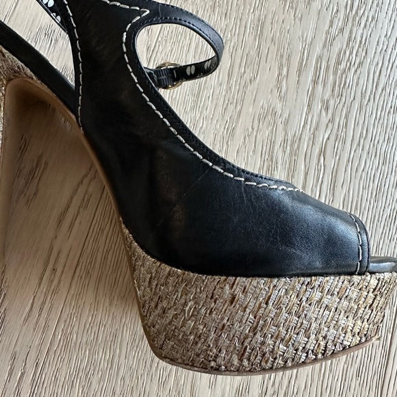 Jessica Simpson Raffia Straw Platform Sandals w/Black Leather Peep Toe - Picture 7 of 15